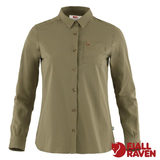 【Fjallraven 小狐狸】女 Övik Lite 輕量柔軟長袖襯衫.休閒排汗上衣/89980-620 綠✿30E010